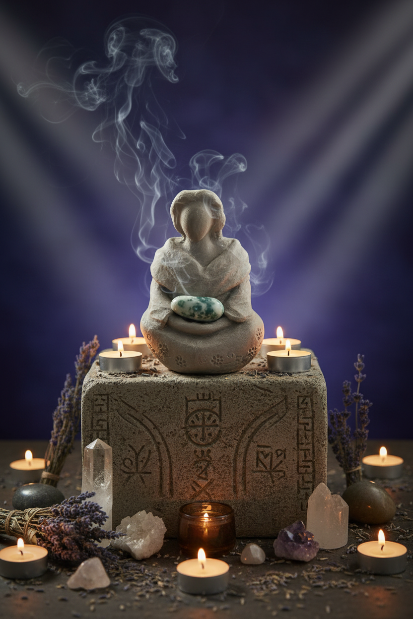 Ancient Goddess Divine Mother Terra Cotta Mini Figurine - Altar & Sacred Space in a mystic setting.