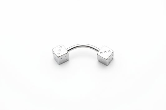 Steel 5mm Dice Eyebrow Ring in 316l stainless steel close up detail.
