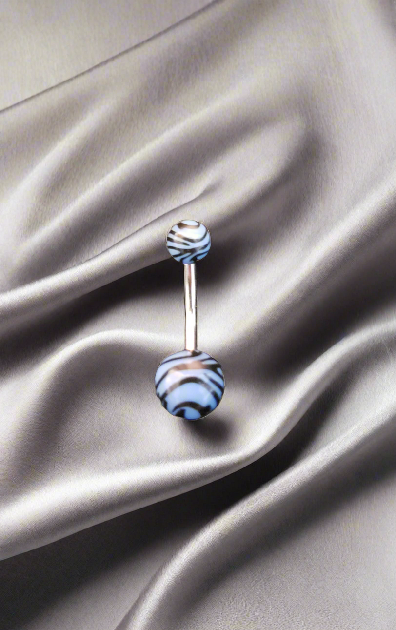 Stainless Steel Blue Tiger Striped Belly Piercing