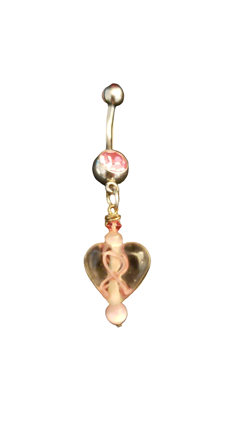 Belly Piercing Stainless Steel 316L with Dangling Pink Ribbon Bead