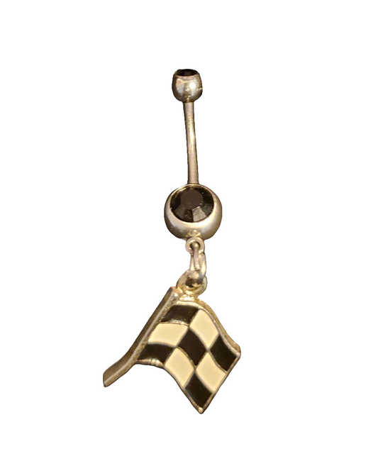 Belly Piercing Stainless Steel 316L with Dangling Race Flag