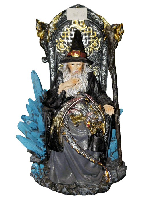 Seated Merlin with Dragon Figurine