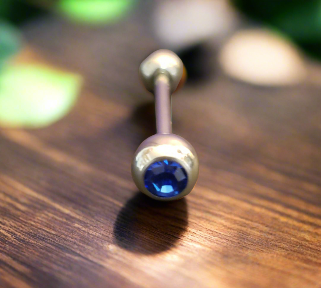 Stainless Steel 316L Blue Crystal Tongue Piercing