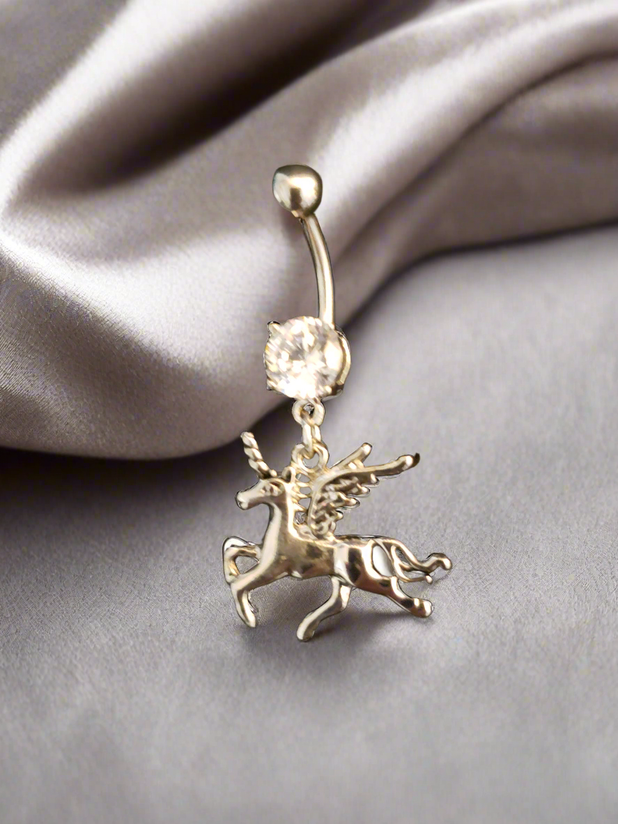 Belly Piercing Stainless Steel 316L with Dangling Pegasus Unicorn Charm