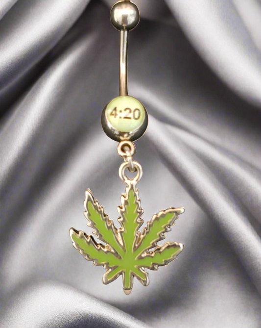 Belly Piercing Stainless Steel 316L with Dangling 420 Leaf