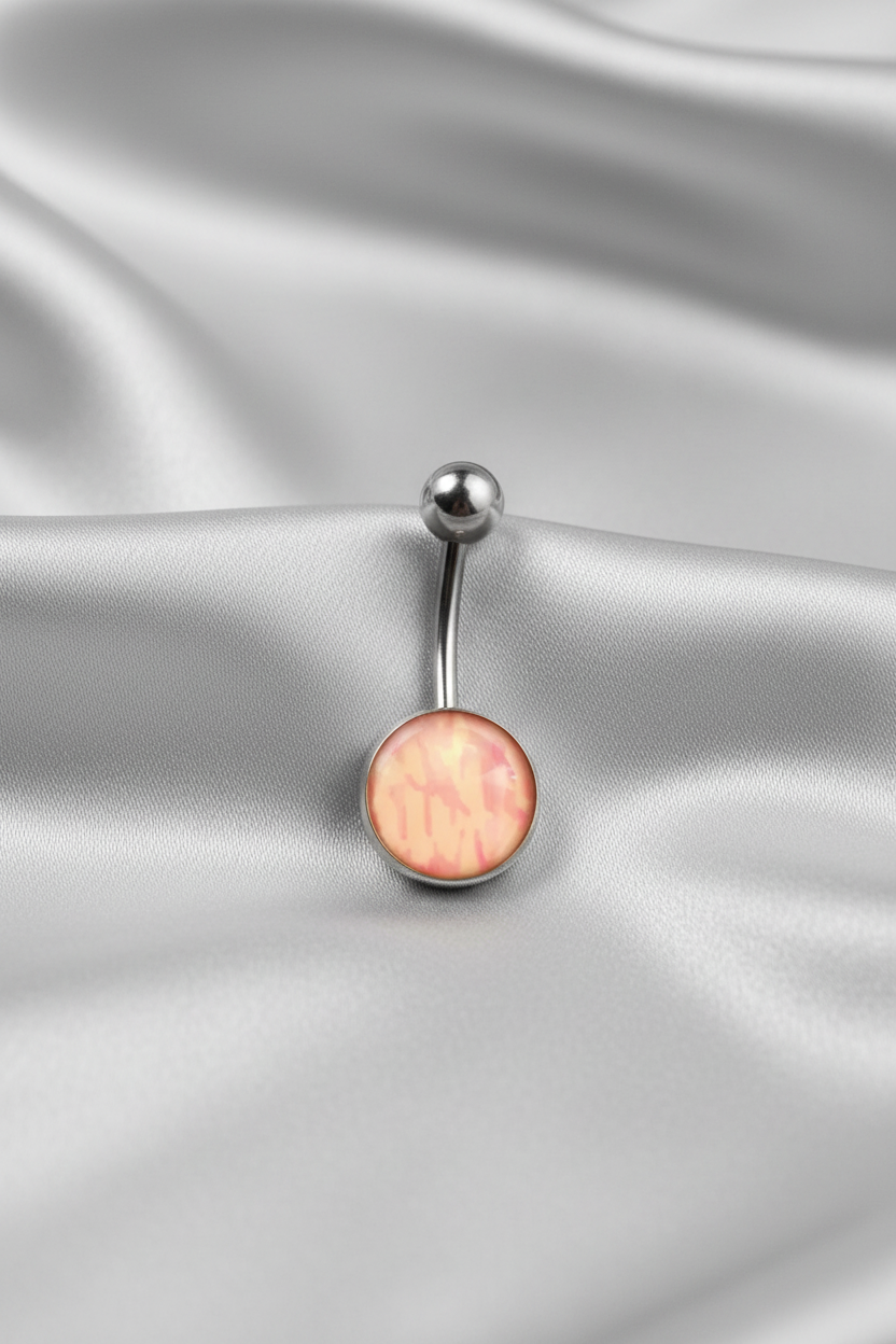 Pink Camouflage belly button ring in 316l stainless steel