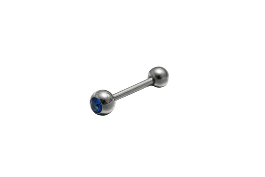 Blue Crystal tongue barbell in 316l stainless steel