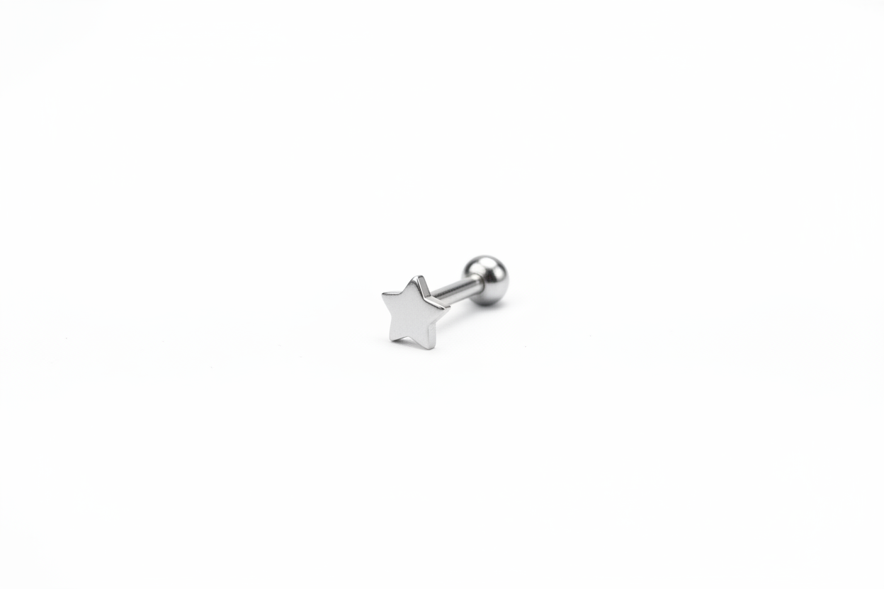 Internally Threaded Star Labret Lip Ring - 316L Stainless Steel