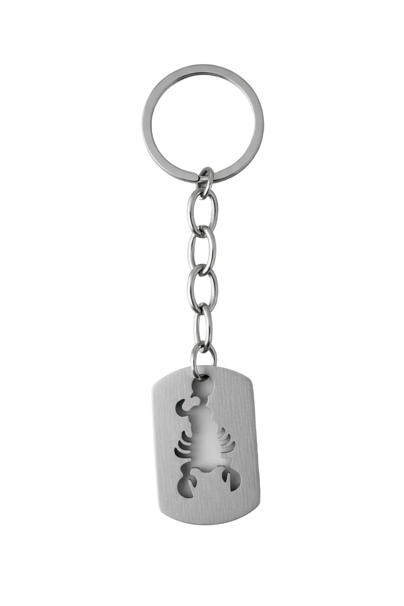 Lobster Tag Handmade 316L Stainless Steel Charm Keychain on a white background.