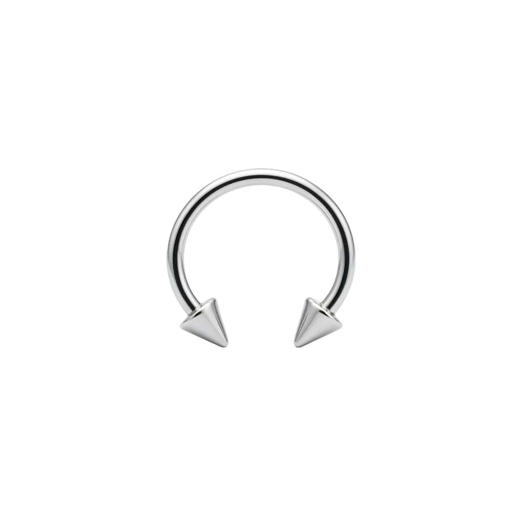Spiked Steel Horseshoe Curved Barbell in 316l stainless steel front facing.