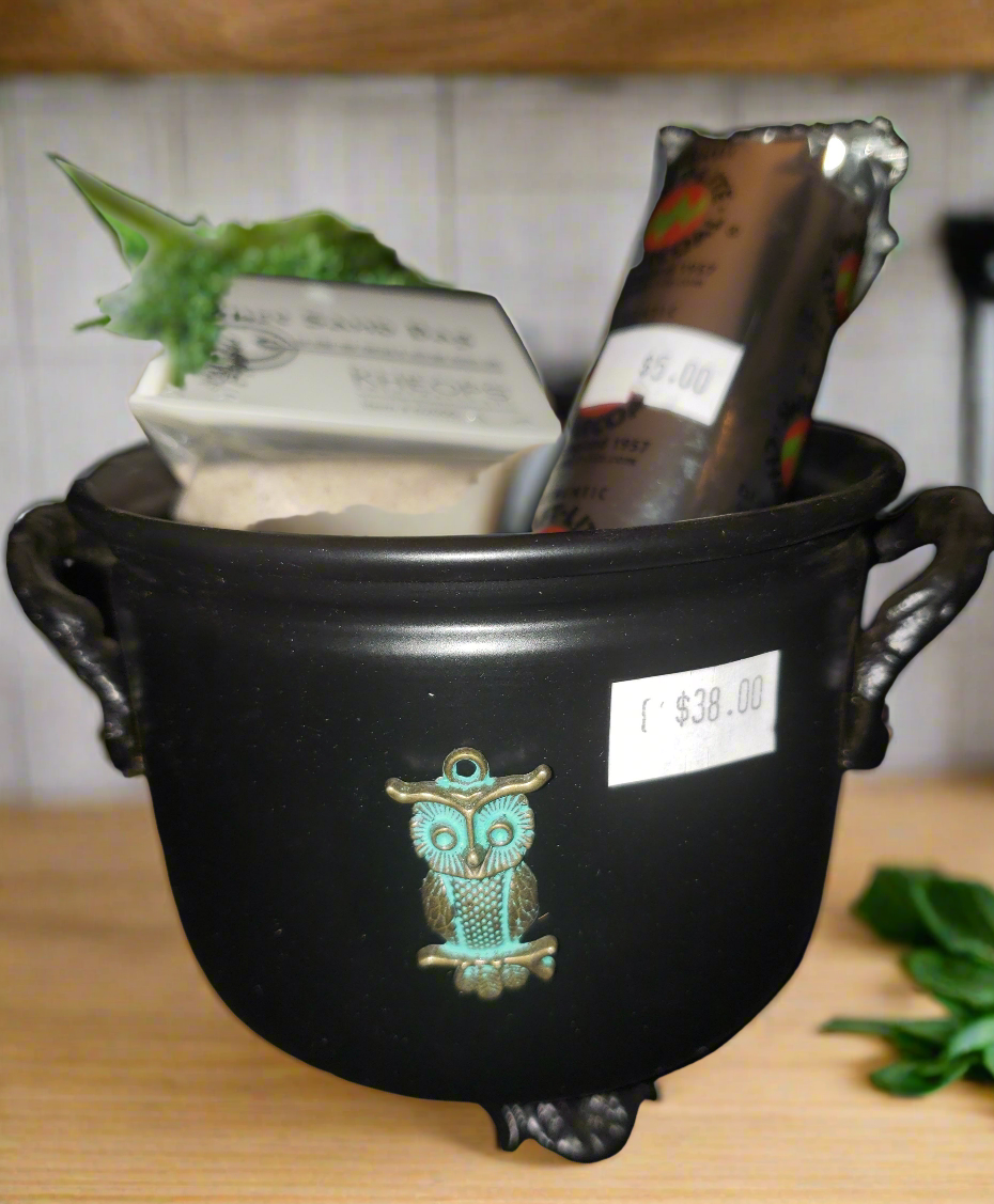 Metal Witches Cauldron with Owl