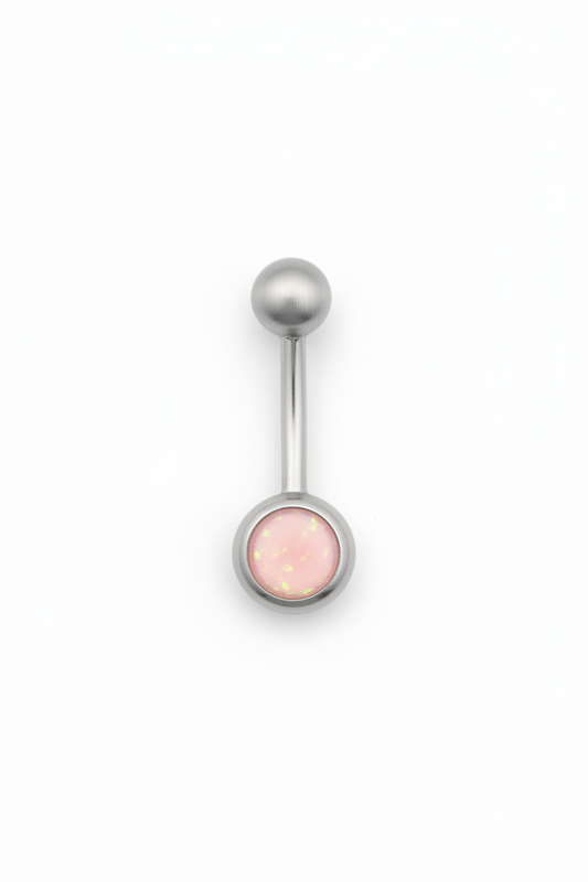 Pink Opal belly button ring in 316l stainless steel