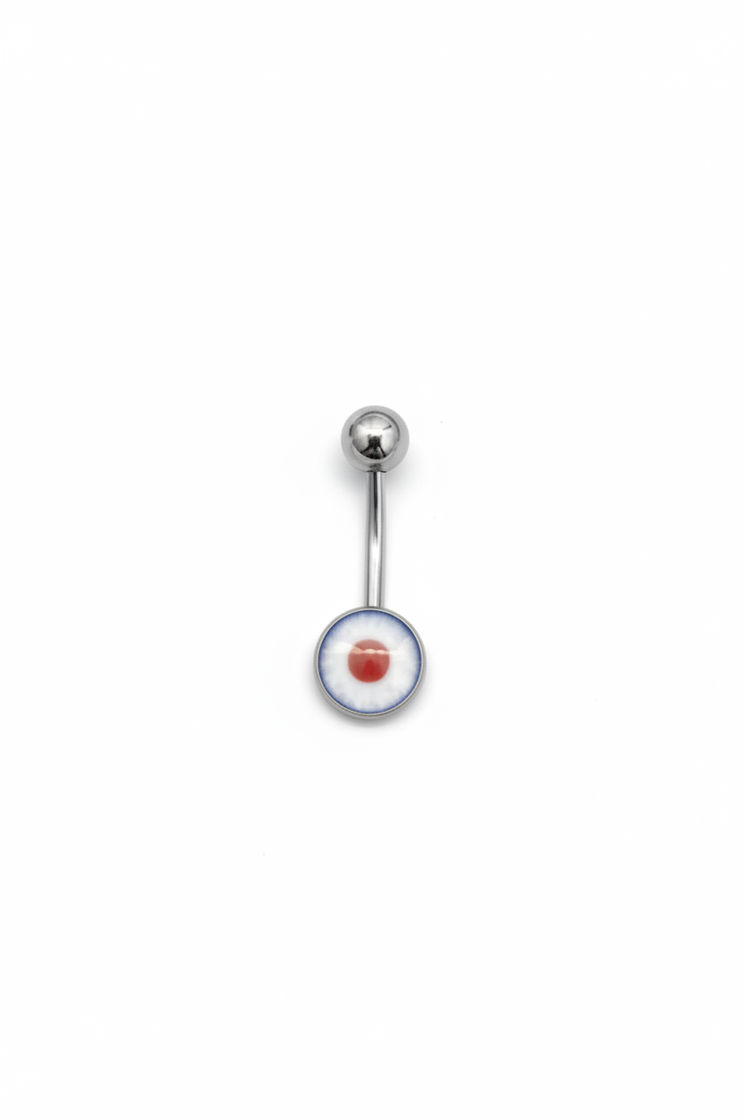 Blue Eyeball belly button ring in 316l stainless steel