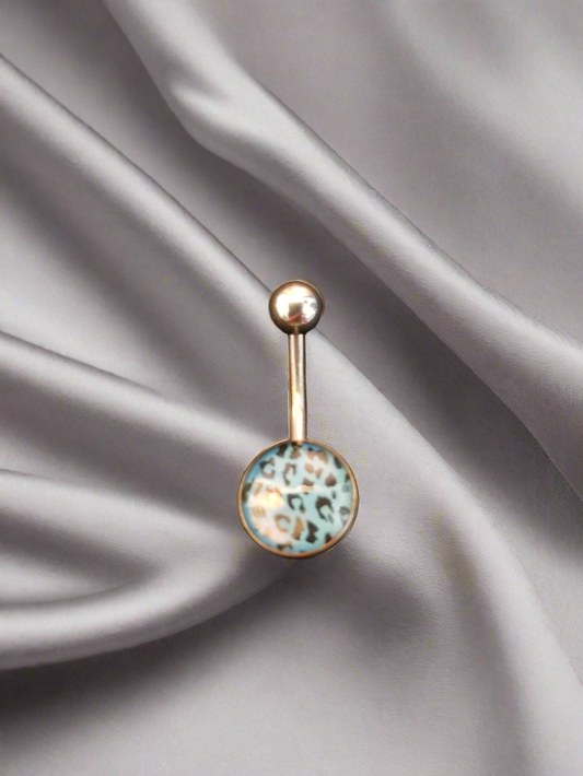 Stainless Steel Blue Leopard Print Belly Piercing