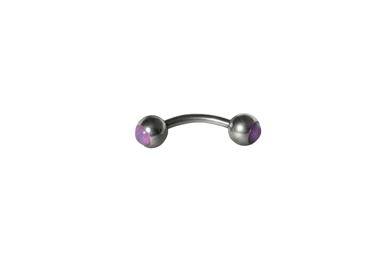 Purple Opal Steel Eyebrow Ring in 316l stainless steel close up detail.