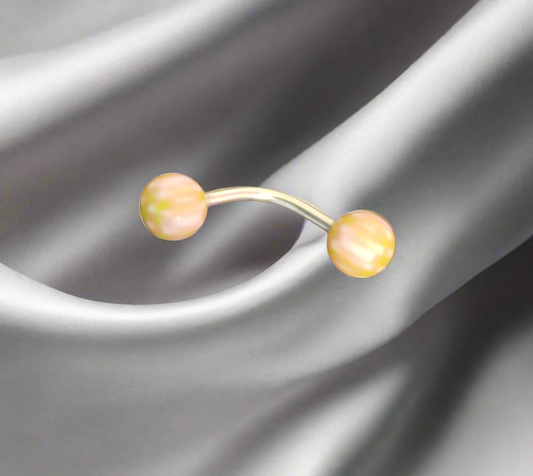 Stainless Steel Belly Piercing with Acrylic Peach & Beige