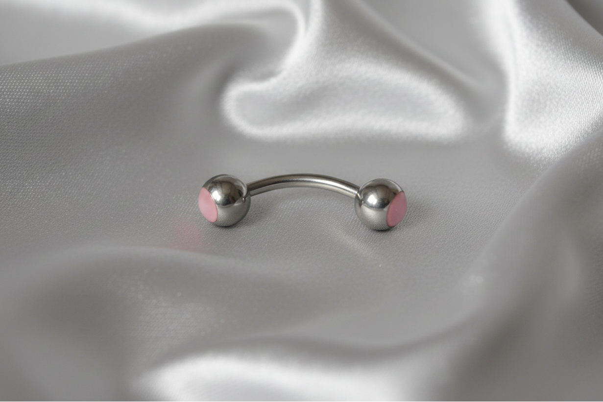 Pink Opal Steel Eyebrow Ring in 316l stainless steel.