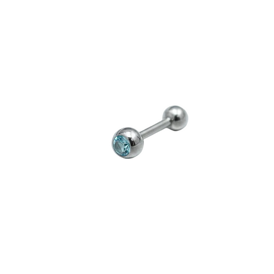 Aqua Sparkle Crystal tongue barbell in 316l stainless steel 
