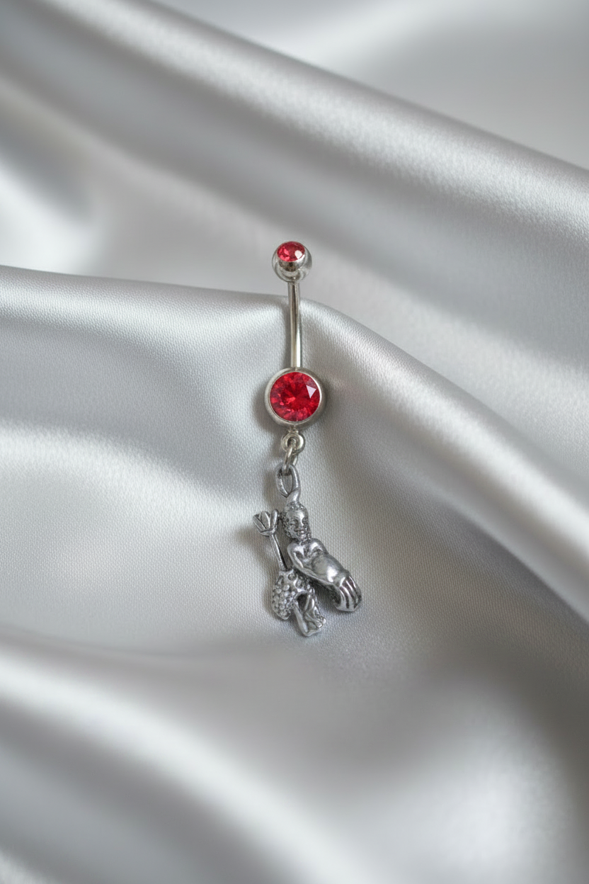 Red Crystal Aquarius Belly Button Ring in 316l stainless steel.