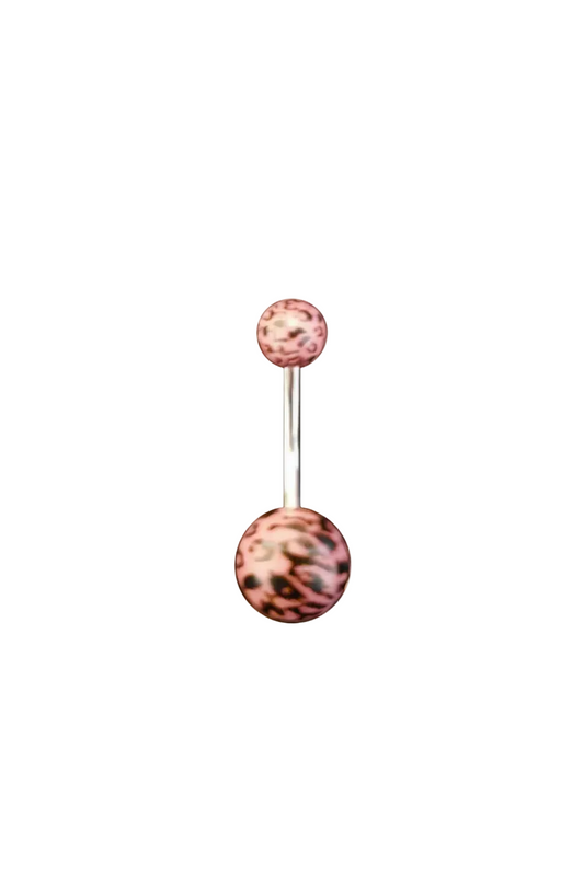 Pink Leopard Print Acrylic belly button ring in  316l stainless steel