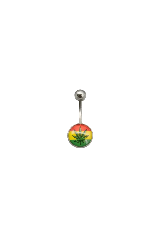 Green Leaf Rastafarian Belly Button Ring - 316L Stainless Steel