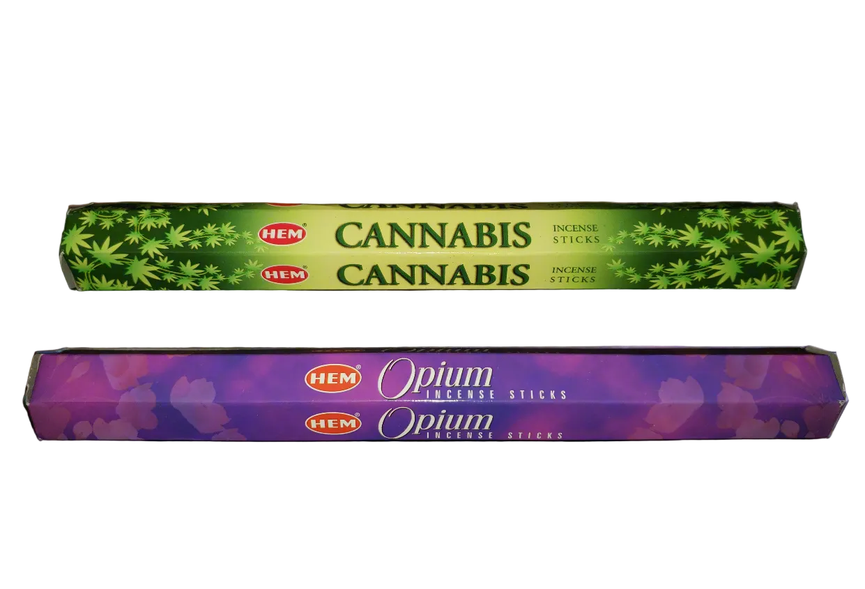 Hem Cannabis and Opium incense on a white background. Free with purchase of Rastafarian Resin Incense Holder - Free Incense.
