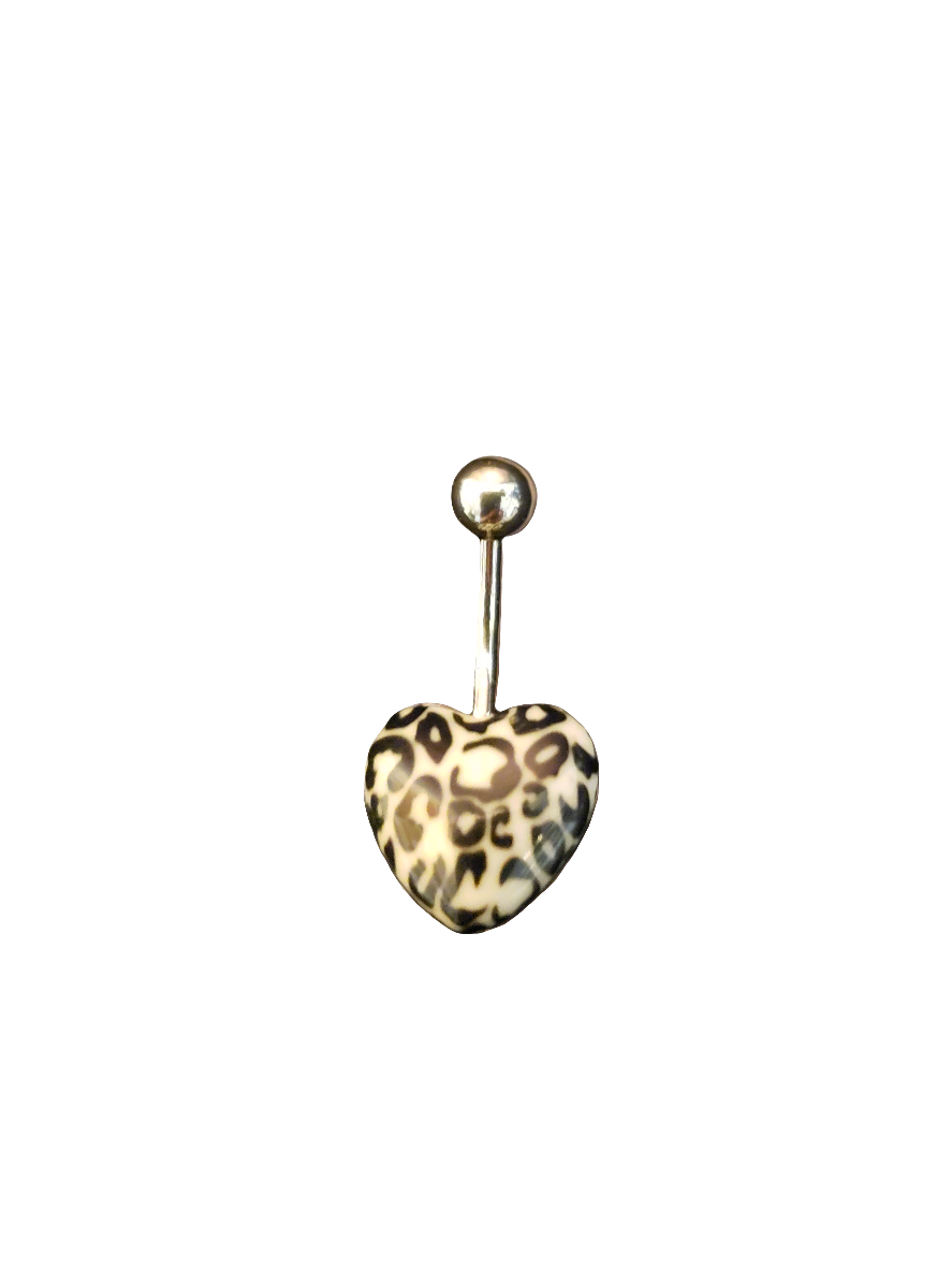 Stainless Steel White Leopard Print Heart Acrylic Belly Piercing