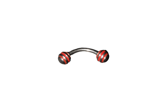 Steel Eye Brow Piercing with Red Striped Ball Ends