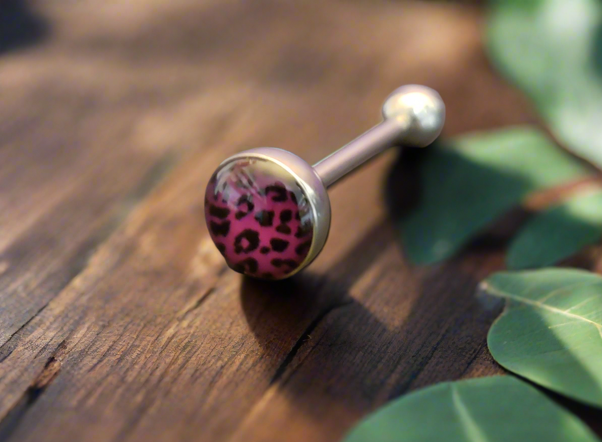 Stainless Steel 316L Purple Leopard Print Tongue Piercing