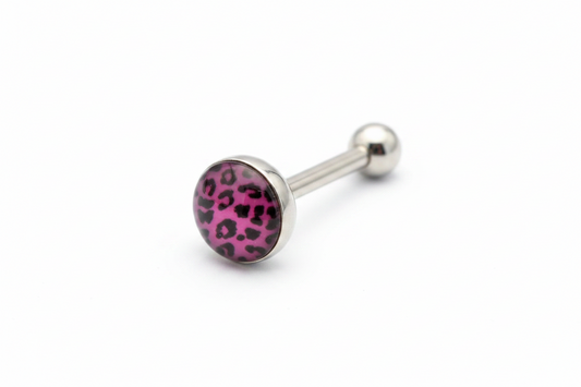 Purple Leopard Print tongue barbell - 316l stainless steel