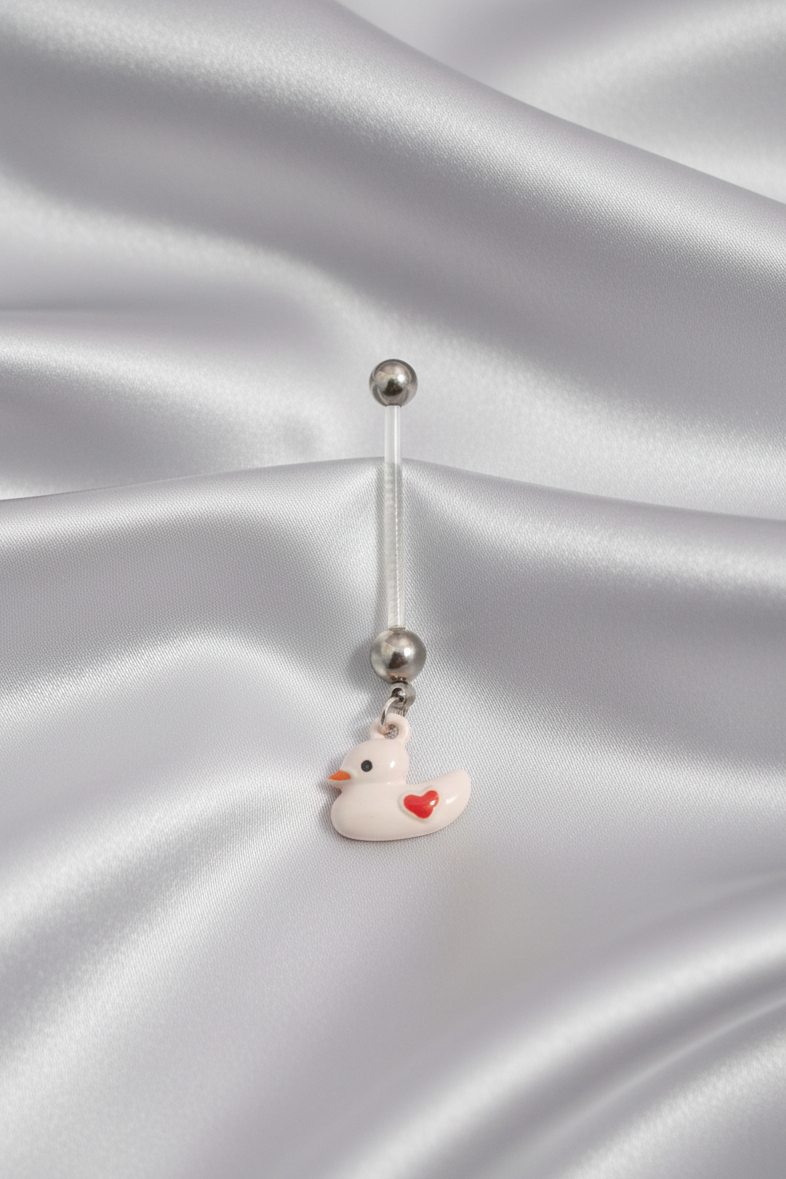 Pink Duck Acrylic Pregnancy Belly Button Ring in 316l stainless steel.