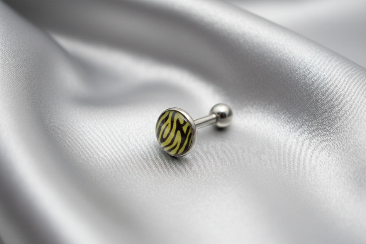 Brown Zebra Striped tongue barbell in 316l stainless steel