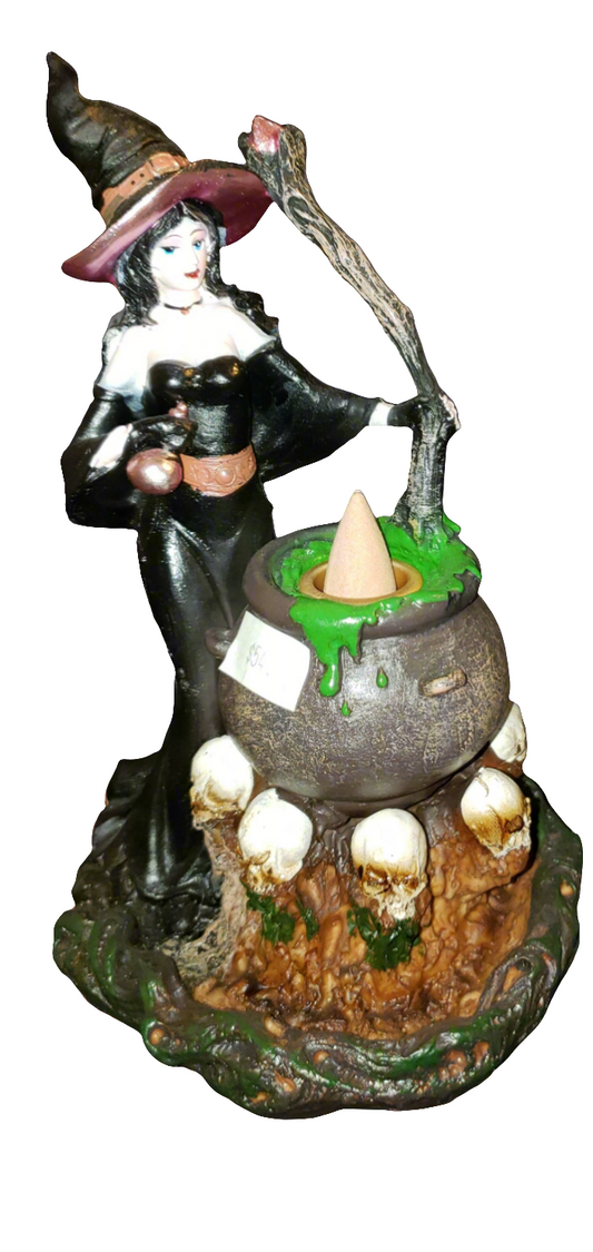 Witch with Bubbling Cauldron Back Flow Incense Burner