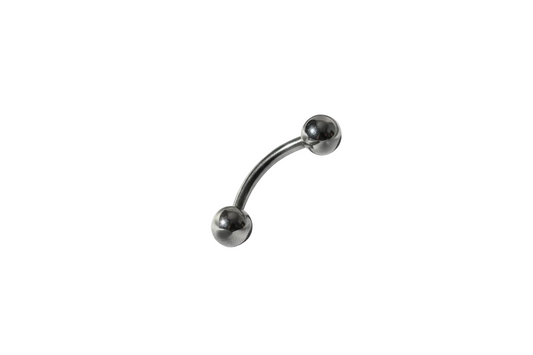 Steel Ball Eyebrow Ring in 316l stainless steel close up detail.