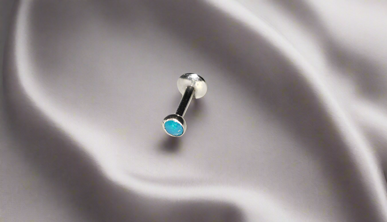 Stainless Steel Labret/Monroe Piercing with Aqua Opal Crystal