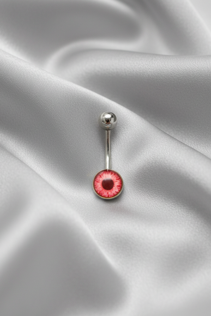 Red Eyeball belly button ring in 316l stainless steel