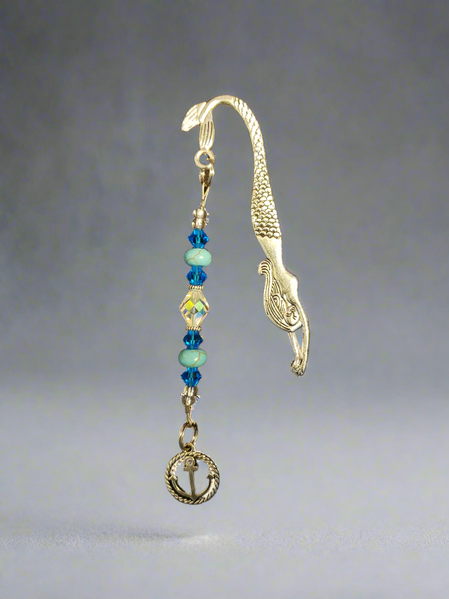 Handmade Aqua Mermaid Bookmark with Rope Anchor