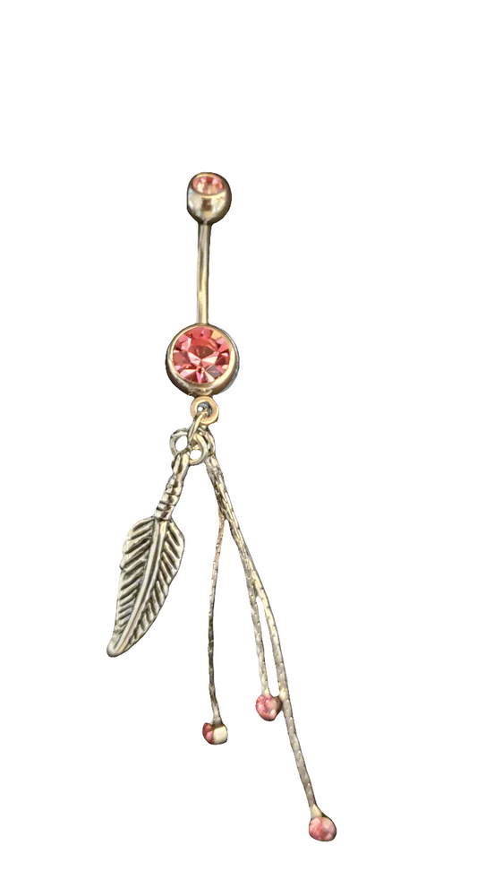 Belly Piercing Stainless Steel 316L with Dangling Chain & Feather