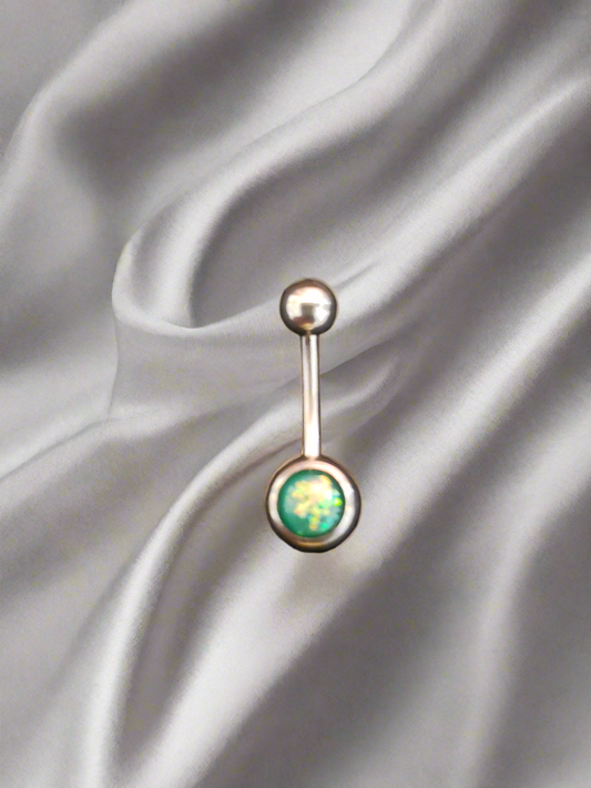 Stainless Steel Green Opal Belly Piercing