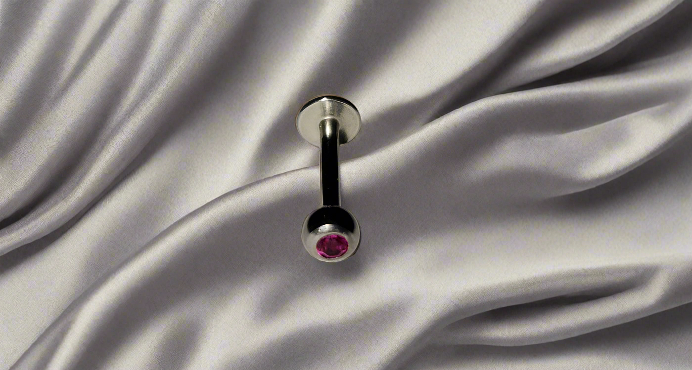 Stainless Steel Labret/Monroe with Fushia Pink Crystal
