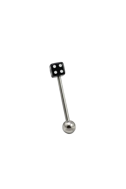 Black Dice acrylic tongue barbell in 316l stainless steel