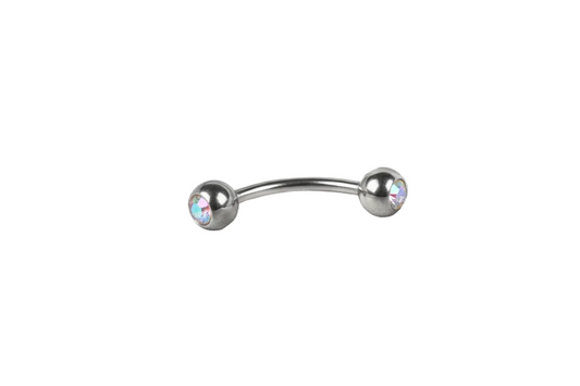 Aurora Clear Crystal Eyebrow Ring in 316l stainless steel close up detail.