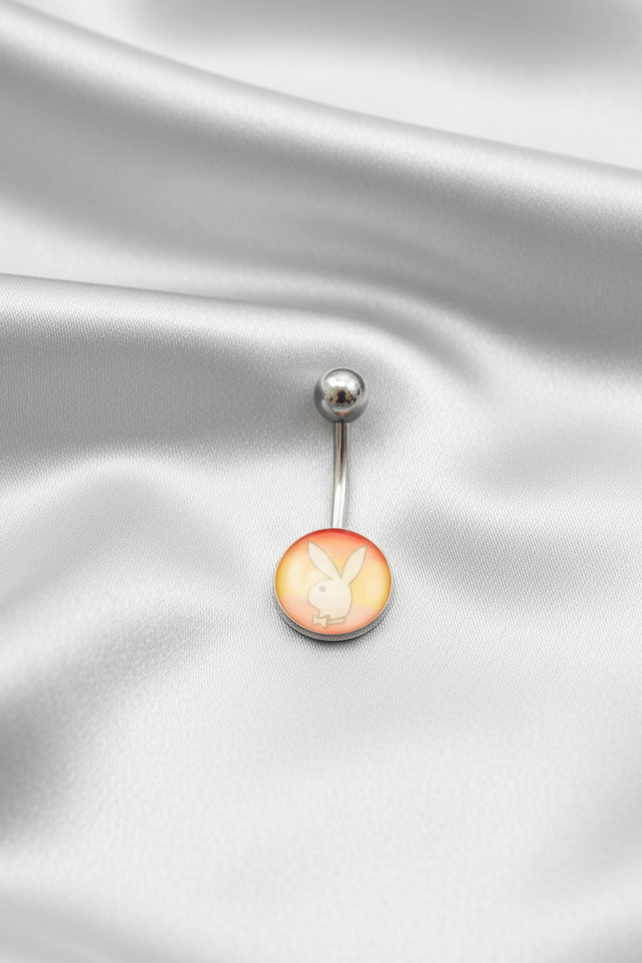 Rainbow Bunny belly button ring in 316l stainless steel