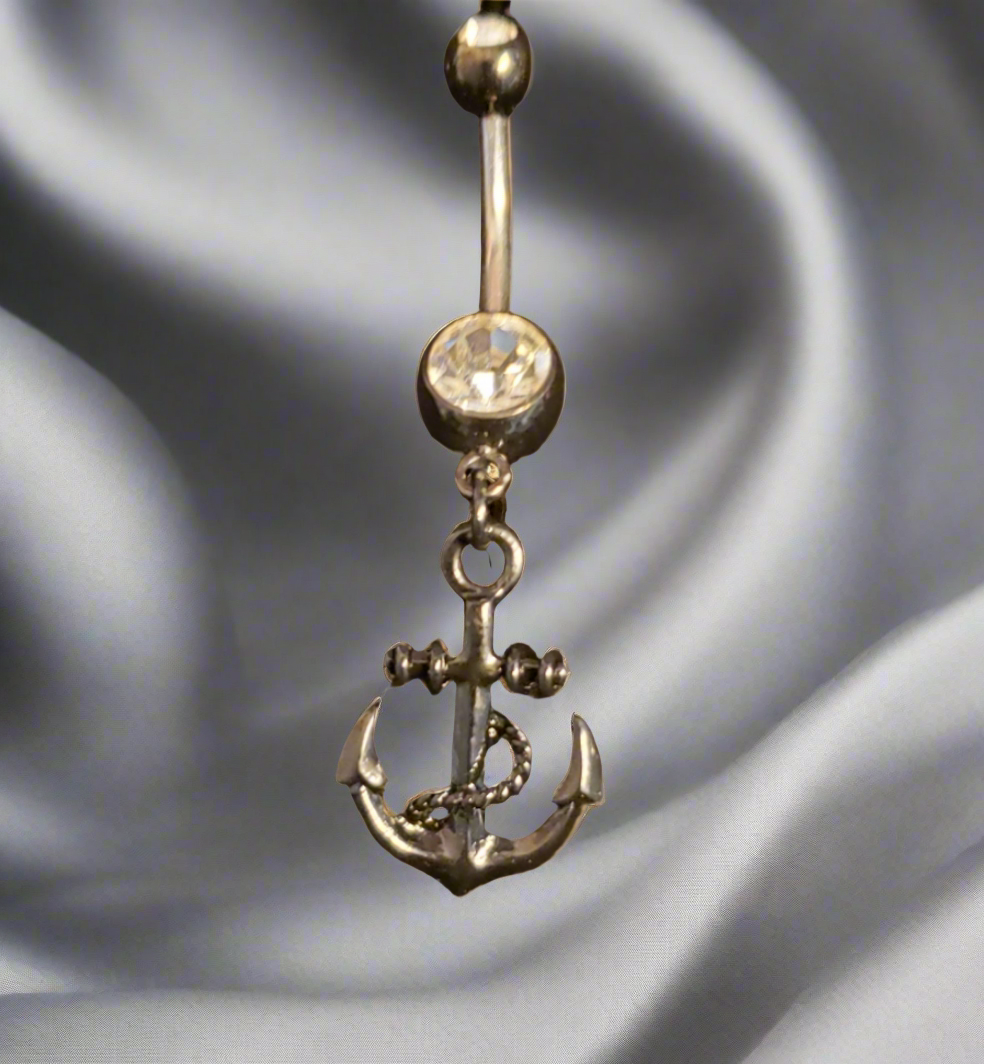 Belly Piercing Stainless Steel 316L with Dangling Black Anchor