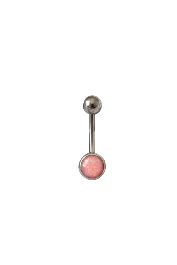 Pink Opal belly button ring - 316l stainless steel