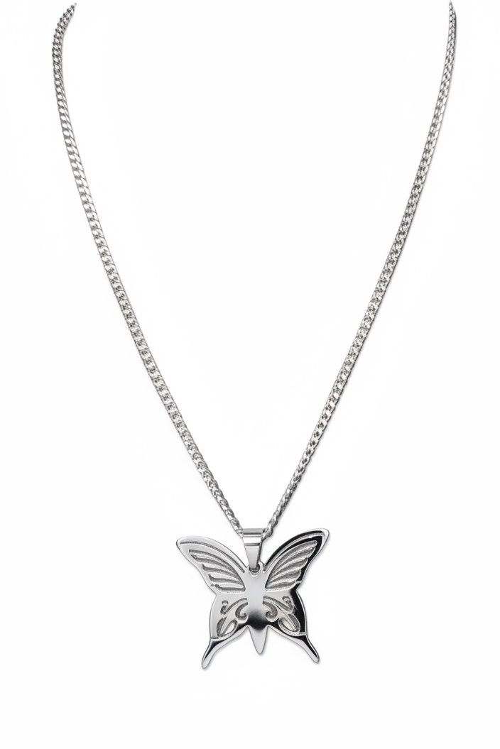 Butterfly Steel Chain Necklace in 316l stainless steel.