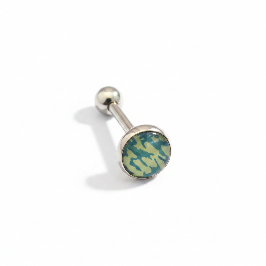 Blue Camouflage tongue barbell in 316l stainless steel