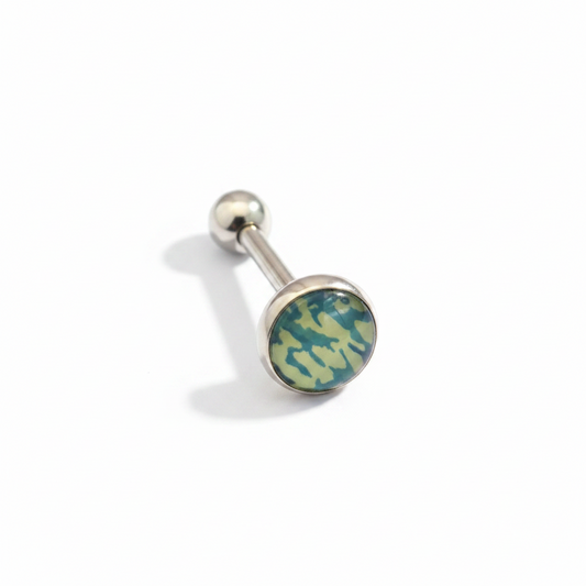 Blue Camouflage tongue barbell in 316l stainless steel