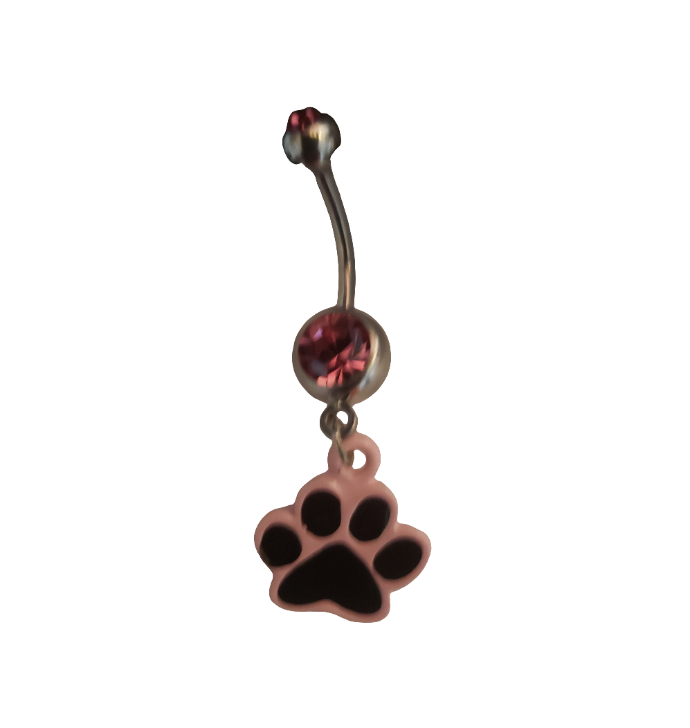 Belly Piercing Stainless Steel 316L with Dangling Pink Paw