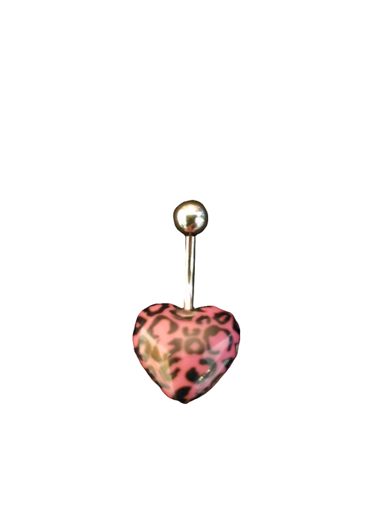 Stainless Steel Pink Leopard Print Heart Acrylic Belly Piercing